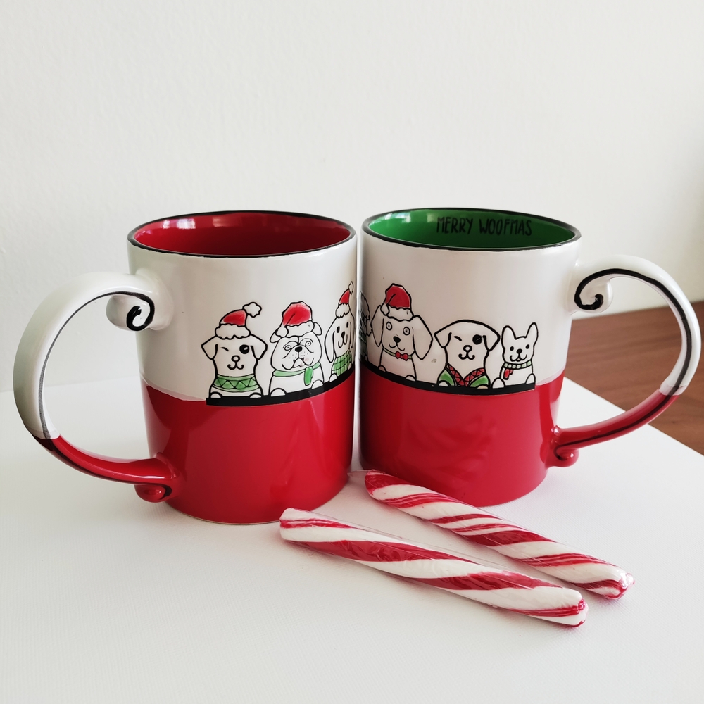 Pair of Holiday Pet-Themed Red and White Mugs by Spectrum Designz
